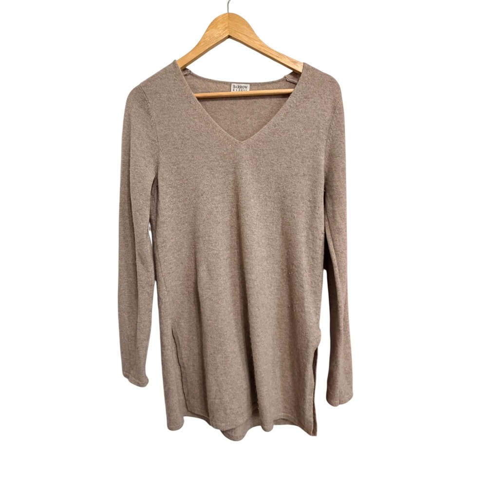 Quiet Luxury Barrow & Grove 100% Cashmere V Neck Tunic Sweater Taupe‎ Small